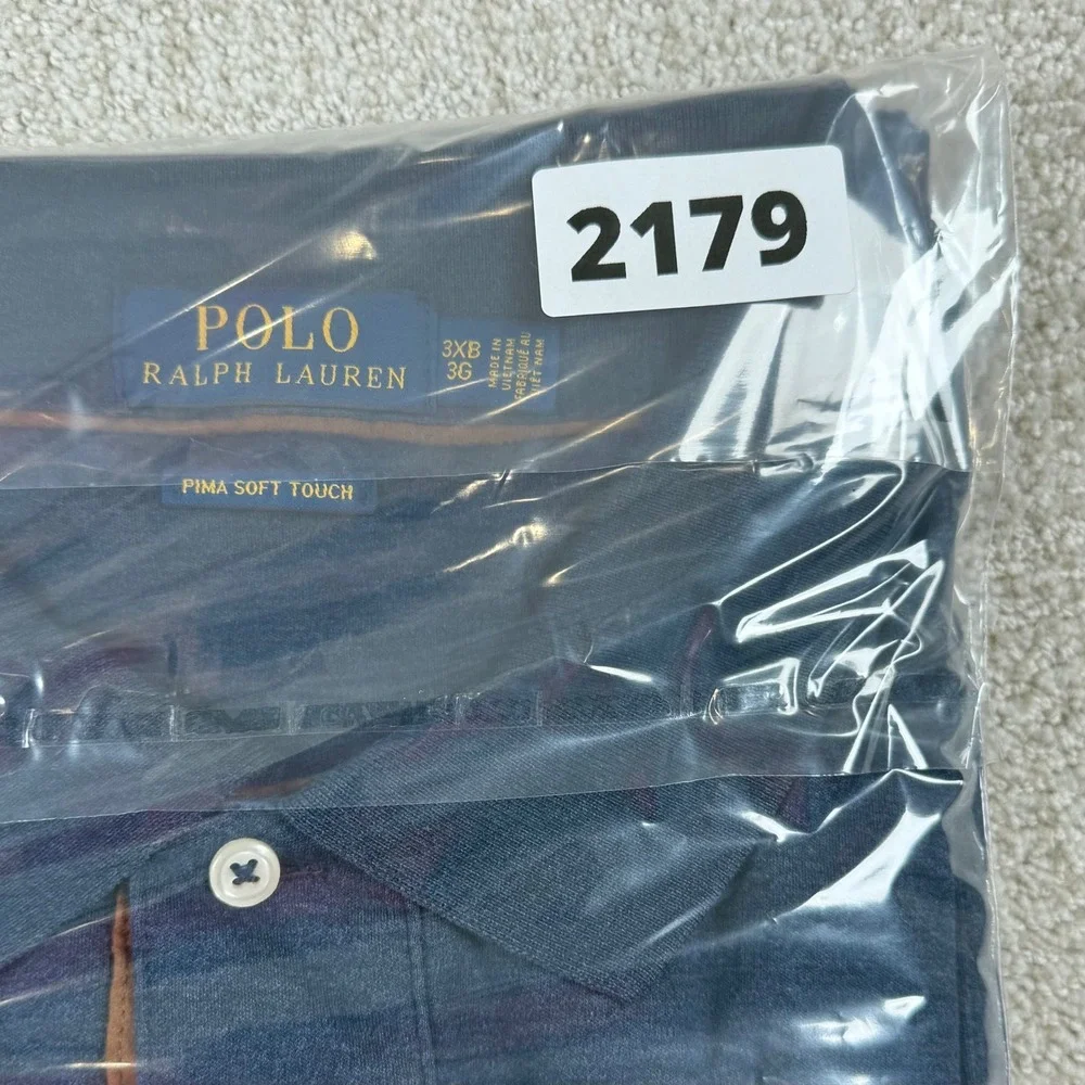 Polo Ralph Lauren Mens 3XB Blue Pima Soft Touch Long Sleeve Polo Shirt